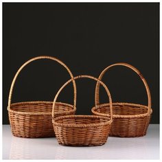 Набор корзин, 3 шт, 34×27×13/39, 30×24×11/34, 27×21×10/29 см, лоза, кукуруза 4427998 Сима ленд