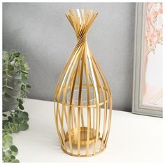 Подсвечник металл, стекло на 1 свечу "Соломка" золото 20х12х12 см 5169113 Сима ленд