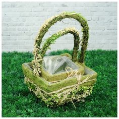 Набор корзин «Цветочный бантик», 2 шт, 19×19×11/28 см, 14×14×9/23 см, трава 3900379 Сима ленд