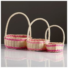 Набор корзин, 3 шт, розовый, 22×20×8/26 см, 18×16×7/21 см, 13×15×6/18 см, ротанг 4427933 Сима ленд