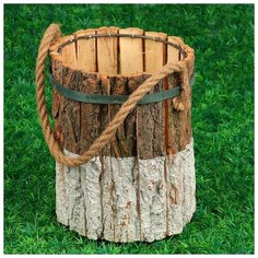 Корзина плетеная, береста, джут, 18х18х22см 3554527 Сима ленд