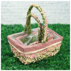 Набор корзин «Цветочный бантик», 2 шт, 25×17×11/28 см, 19×10×9/22 см, трава 3900377 Сима ленд