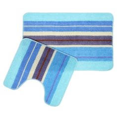 Набор ковриков для ванной и туалета 2 шт 35х45, 45х70 см, "Полоски" цвет голубой 1275509 Доляна