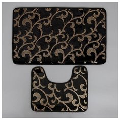 Набор ковриков для ванны и туалета 2 шт 40х50, 50х80 см "Вензель" цвет черный 5432480 Доляна