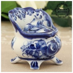 Шкатулка «Кошка», 8×8×9 см, гжель 2679204 Сима ленд