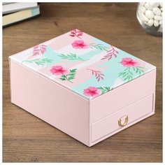 Шкатулка кожзам для украшений "Розовый цветок" розовая 8,7х18,2х14,3 см 4768063 Сима ленд