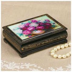 Шкатулка «Цветы», 8×10 см, лаковая миниатюра 2407402 Сима ленд