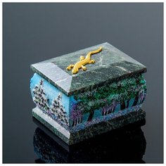 Шкатулка с ящеркой "Зима", 6х8х6 см, каменная крошка, змеевик 872735 Сима ленд