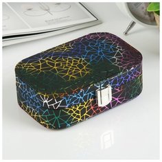 Шкатулка кожзам для украшений "Разноцветная паутина на чёрном" 5х15х10 см 4327220 Сима ленд