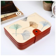 Шкатулка кожзам для украшений "Цветы веера" на кнопке 5х20х13,5 см 4465672 Сима ленд