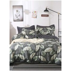 Комплект постельного белья Миланика "Джунгли", 2-спальный с простыней Евро, Сатин-твил 100% хлопок, наволочки 70х70-2 шт. 50х70-2шт. Milanika