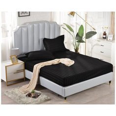 PRST-R-54 Простынь страйп-сатин на резинке черный PRST-R-54-361 Valtery