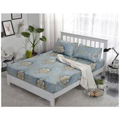 PCT-R-303 Простынь сатин на резинке печатная Голубой PCT-R-303-290 Valtery