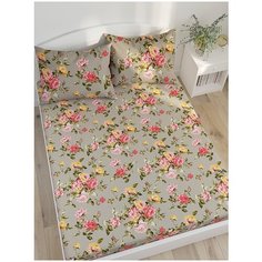 Простынь на резинке "Шиповник" 90х200 см , лён Сказка