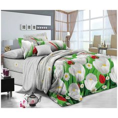 Постельное белье на резинке Mercury Home Тюльпаны Евро Макси Поплин