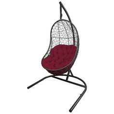 Подвесное кресло-кокон ЭкоДизайн FlyingRattan Вега, темно-коричневый/бордовый