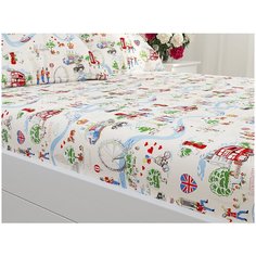 Простынь на резинке Сказка "Лондон беж" натяжная простынь 140х200 см 2-спальная