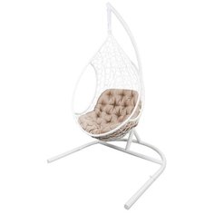 Подвесное кресло-кокон ЭкоДизайн FlyingRattan Лира, белый/бежевый