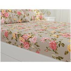 Простынь на резинке "Шиповник" 90х200 см , лён Сказка