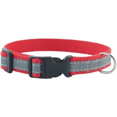 Ошейник KareLine брезент 25мм 350-520мм со светоотражающей лентой и пластиковой пряжкой красный