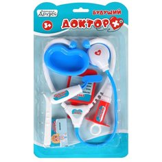 Игровой набор для детей ТМ "Компания Друзей", Серия "Будущий Доктор" в чемодане, игрушка для детей, развивающая игрушка, обучающая игрушка, на батарейках, 8 предметов: стетоскоп, шприц, скальпель, ванночка, история болезни, пилюли, ложечка, пинцет, на