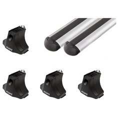 Комплект багажника на крышу Atlant с креплением в штатные места (дуга Аэро 110см, эконом) AT8709+AT6012+AT8734 на Hyundai Solaris 2010-2017, хетчбек, Mazda 3 2003-2013, седан