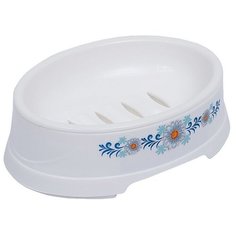 Мыльница с поддоном ElfPlast Ориент, белый/голубые цветы
