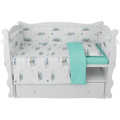 Комплект в кроватку 4 предмета (3+4 подушки-бортика) AmaroBaby Горы, белый/мята (перкаль)
