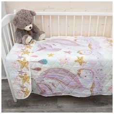 Покрывало стеганное в детскую кроватку - Облегченное одеяло, Вселенная текстиля, Хлопок, Перкаль, 13247/1 Unicorns Модель 1, 110х150 см