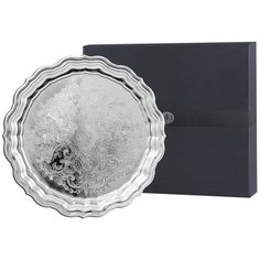 Поднос Кольчугинский мельхиор "Круглый с фигурным краем и гравированным рисунком" никелированный