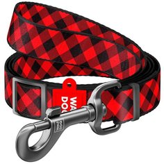 поводок регулируемый waudog nylon с рисунком шотландка красная (ширина 15 мм, длина 152-183 см) новинка!