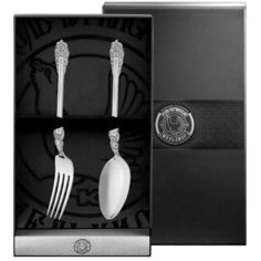 Набор столовый посеребренный с чернью "Праздничный" (ложка, вилка) в футляре Кольчугинский мельхиор