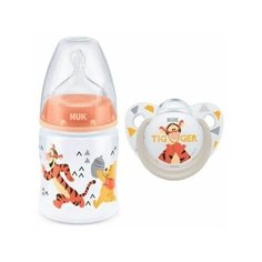 Набор NUK Disney Винни бутылочка (оранжевый) + пустышка силикон 0+
