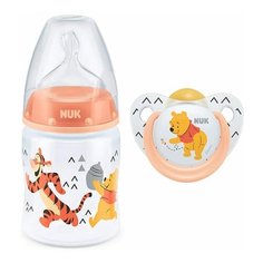 Набор NUK Disney Винни бутылочка + пустышка латекс 0+, оранжевый