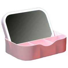 Зеркало настольное с LED-подсветкой, розовая рама Юниlook