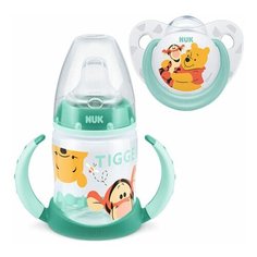 Набор NUK Disney бутылочка обучающая 150 мл (бирюзовый) + пустышка силикон, 6+