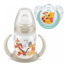 Набор NUK Disney бутылочка обучающая 150 мл (серый) + пустышка силикон, 6+
