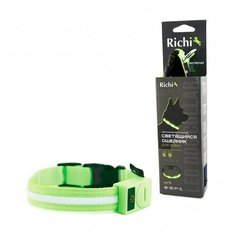 1521 ошейник richi led светящийся 37-40см (m) зеленый, 3 режима, 2xcr2025 в компл. (2 шт)