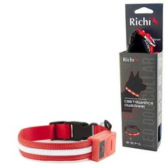 1522 ошейник richi led светящийся 37-40см (m) красный, 3 режима, 2xcr2025 в компл. (2 шт)