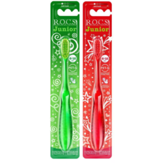 Зубная щетка R.O.C.S. Junior для детей от 6 до 12 лет, красная и зеленая, мягкая, 2 штуки