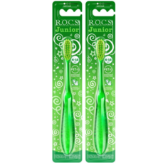 Зубная щетка R.O.C.S. Junior для детей от 6 до 12 лет, зеленая, мягкая, 2 штуки