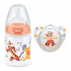 Набор NUK Disney Винни бутылочка (оранжевый) + пустышка силикон 0+