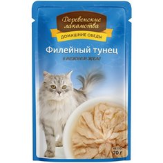 Влажный корм для кошек Деревенские лакомства беззерновой, с тунцом 10 шт. х 70 г (кусочки в желе)