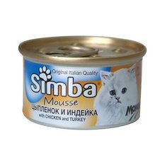 Влажный корм для кошек Simba с курицей, с индейкой 10 шт. х 85 г (мусс)