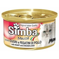 Влажный корм для кошек Simba с куриной печенью, с куриными сердечками 10 шт. х 85 г (мусс)