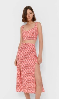Stradivarius Юбка Миди С Цветочным Принтом Цвет Темной Фуксии M