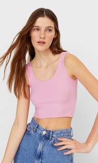 Stradivarius Укороченный Топ На Бретелях Ярко-Розовый L
