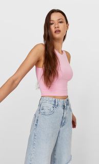 Stradivarius Укороченный Топ Из Полиамида. Ярко-Розовый S