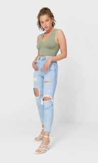 Stradivarius Бесшовный Топ С Узором «Косы» Хаки S