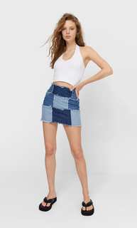 Stradivarius Юбка В Стиле Пэчворк Светлый Деним 34